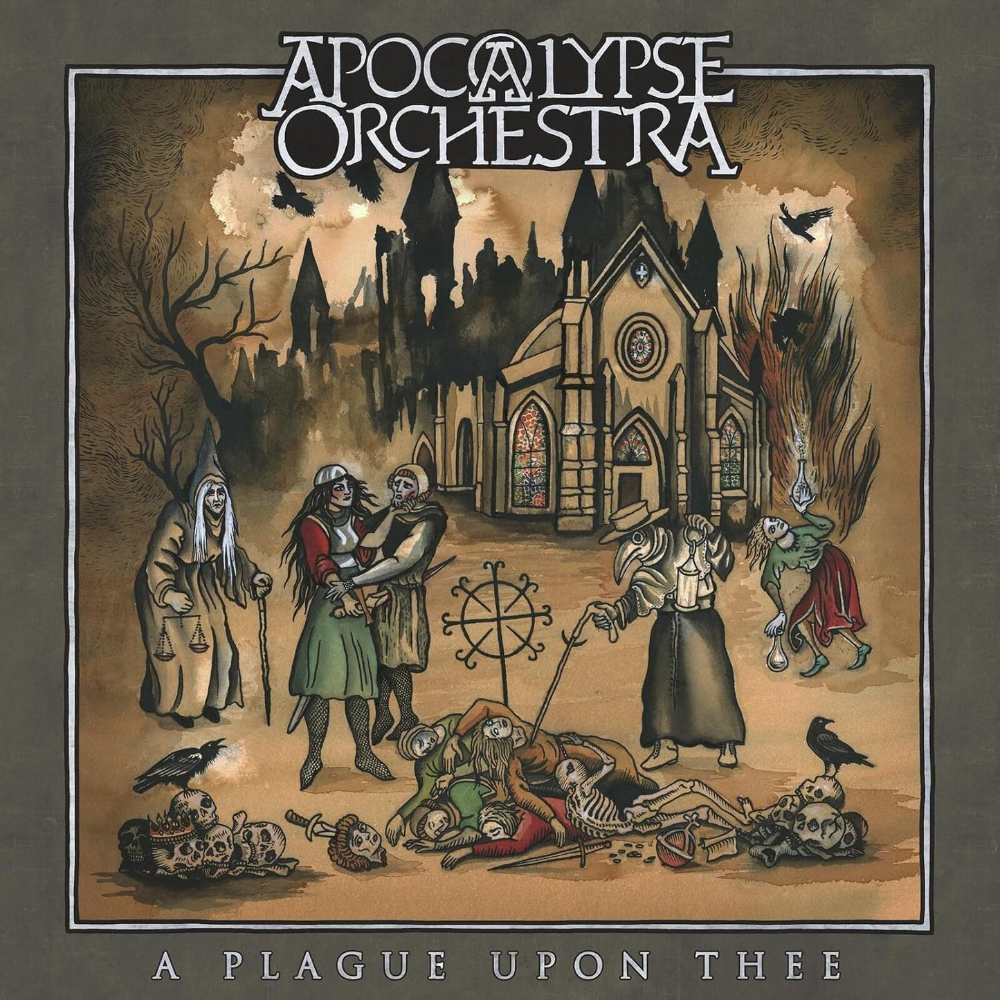Album cover: "Apocalypse Orchestra - A Plague Upon Thee" with gothic imagery.