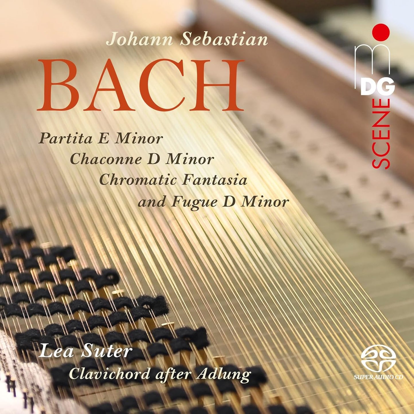 CD cover for Lea Suter’s Bach clavichord works, featuring strings.