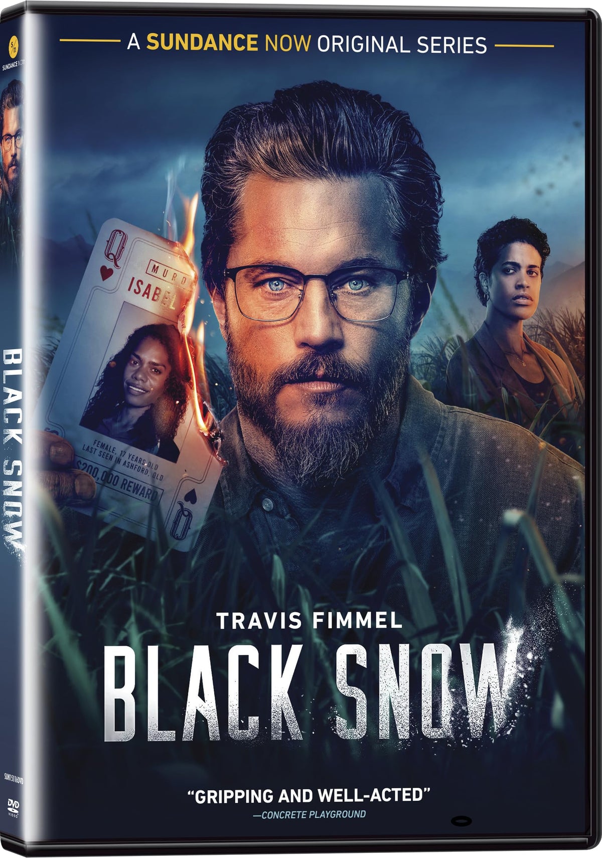 DVD cover for "Black Snow" featuring Travis Fimmel and Isabel Lucas.