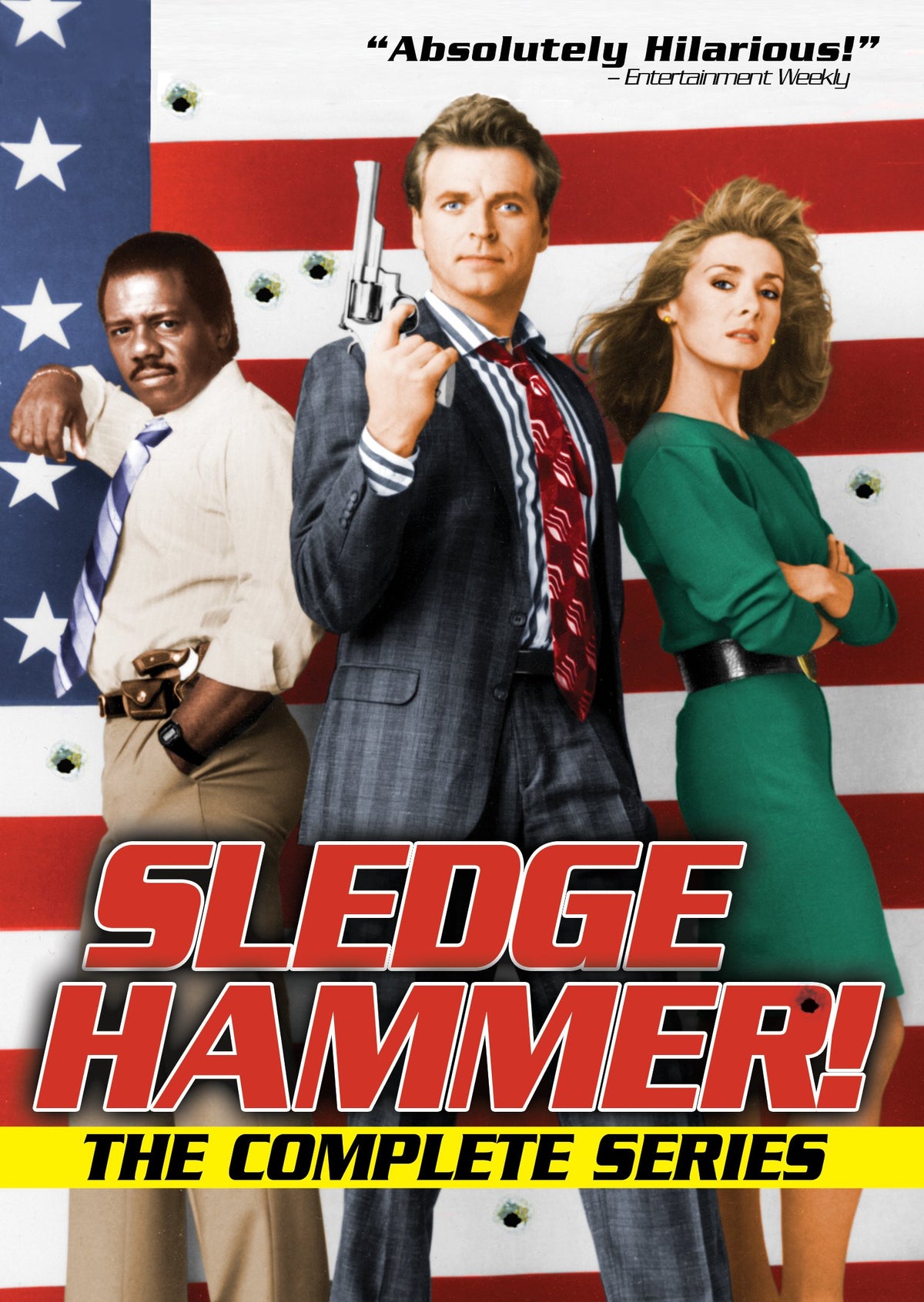 DVD cover for "Sledge Hammer!" featuring three actors and bold red text.
