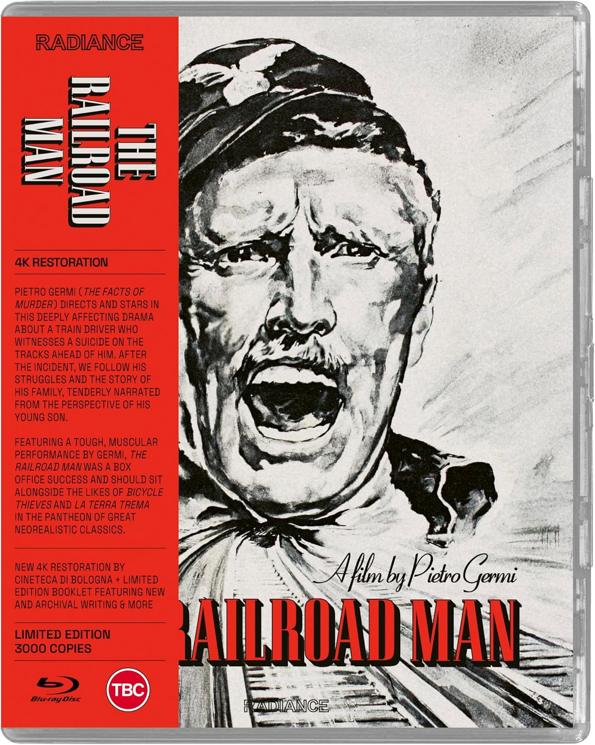 Blu-ray cover for “The Railroad Man” featuring a distressed portrait of a man.