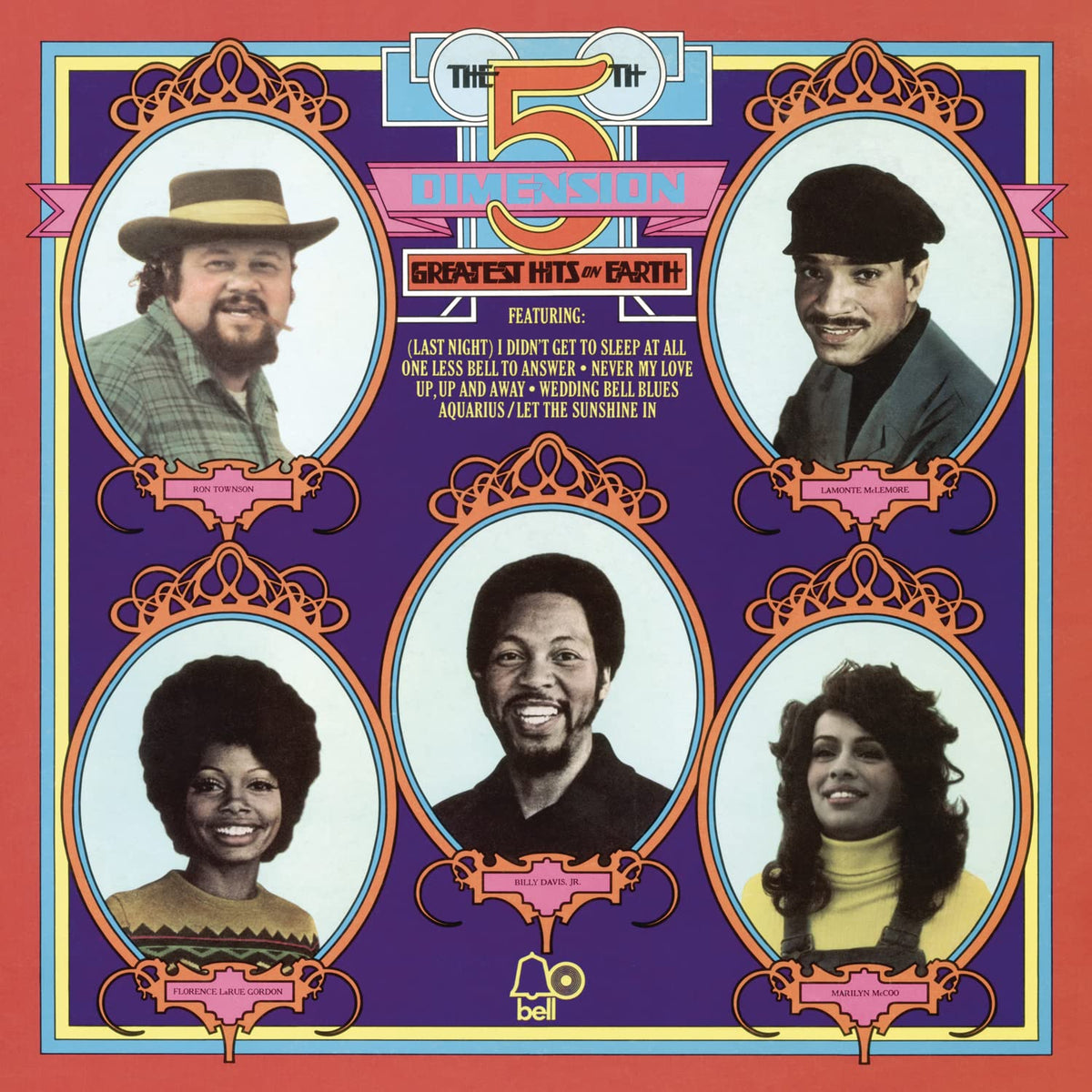 Album cover for The 5th Dimension’s “Greatest Hits On Earth” with portraits.