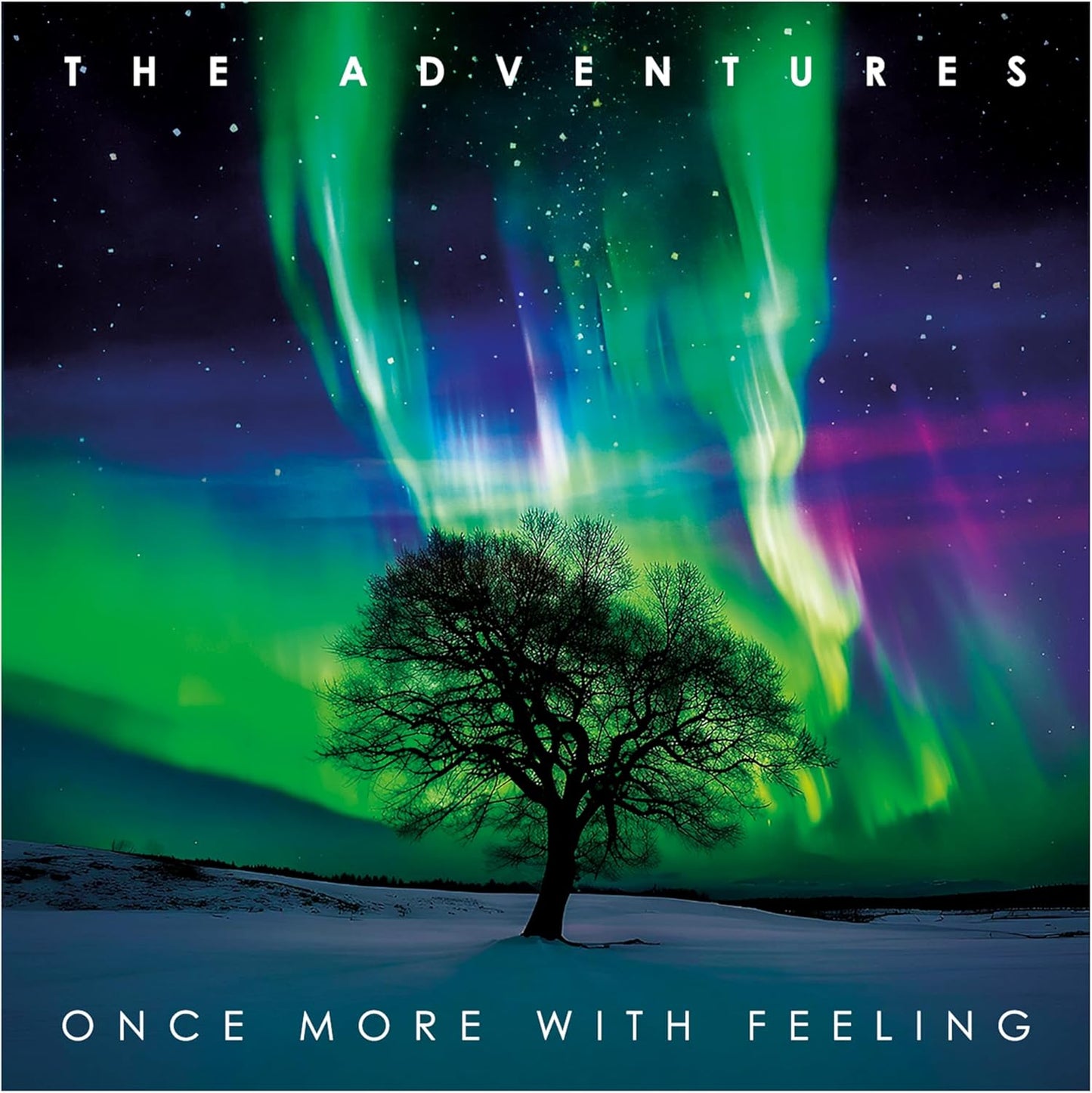 CD cover: tree silhouette under vibrant aurora borealis, snowy landscape.