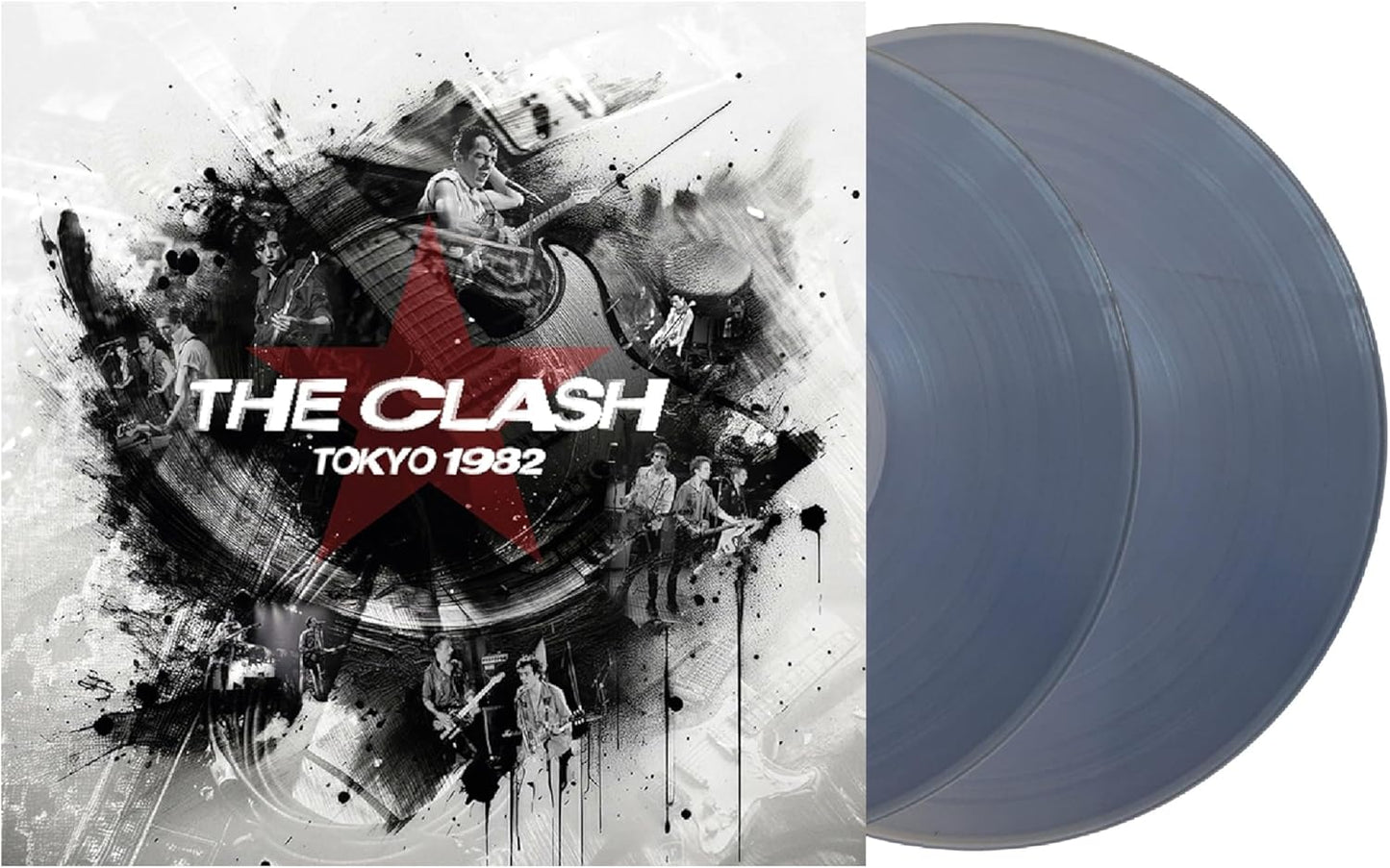 The Clash “Tokyo 1982” clear vinyl record with band imagery.