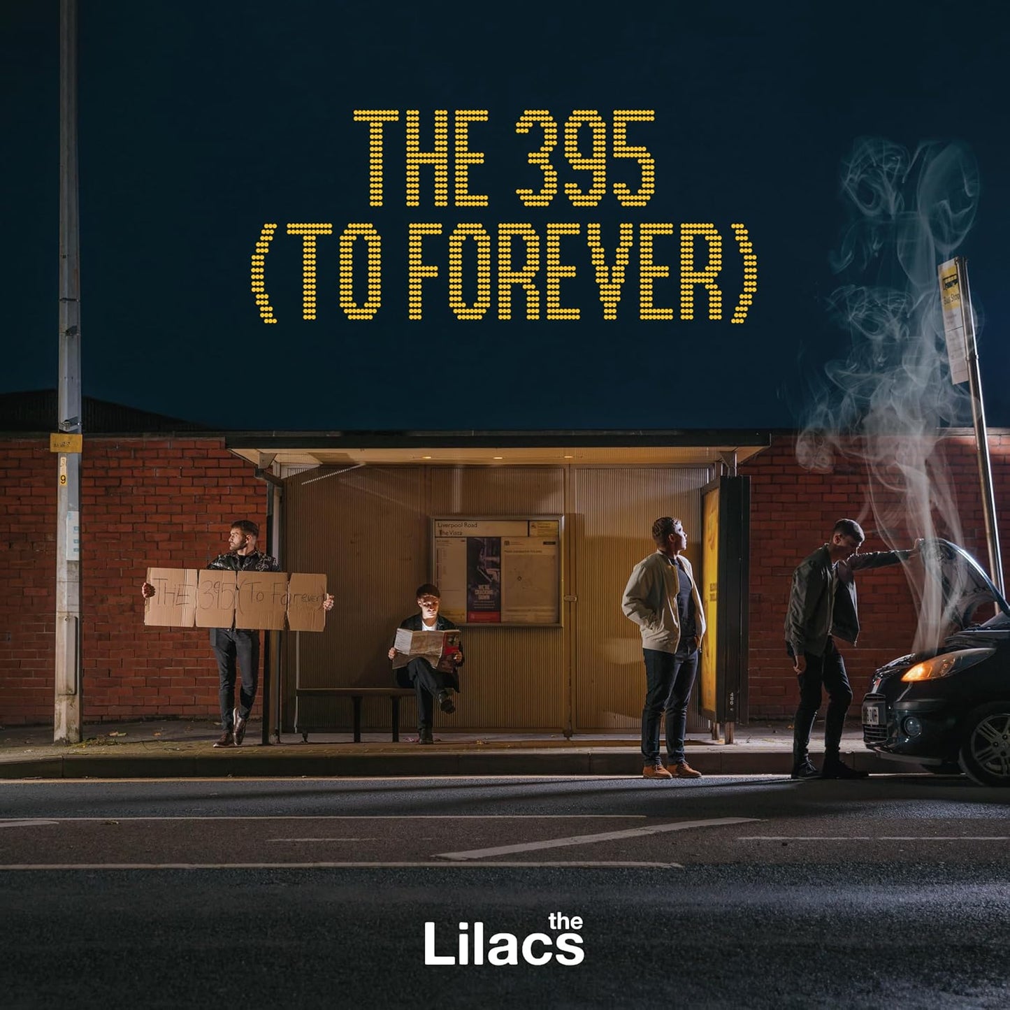 CD cover for "The 395 To Forever" by Lilacs, showing people at a bus stop.