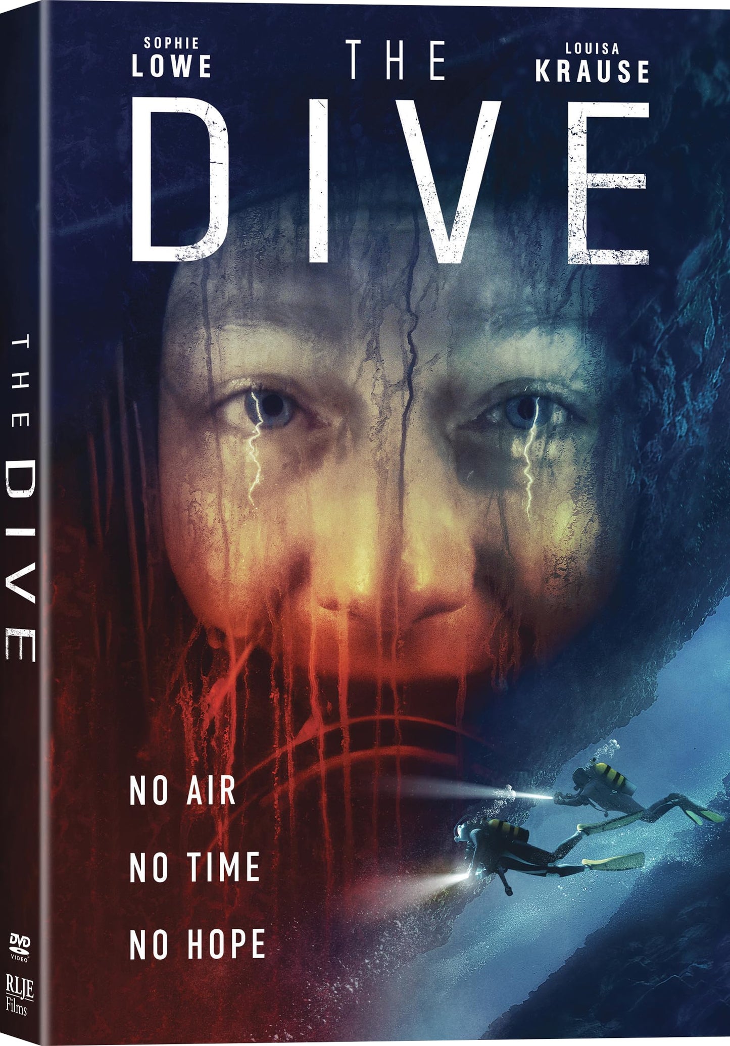 DVD cover for "The Dive" featuring a woman’s face and divers underwater.