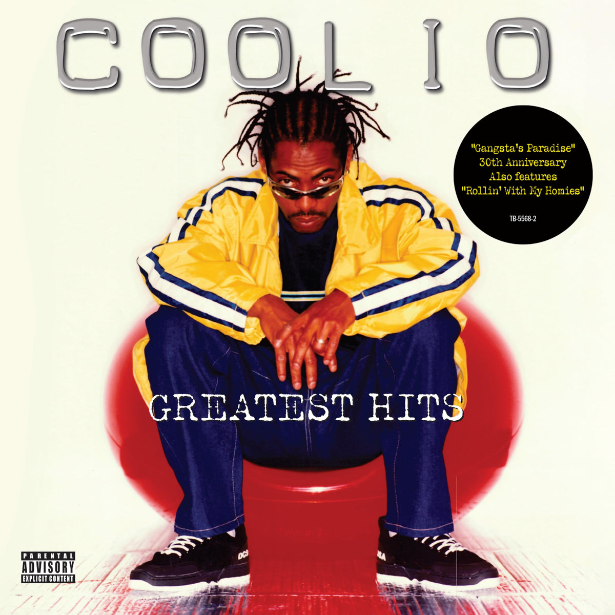 Coolio's "Greatest Hits" CD cover with artist portrait in red clothing.