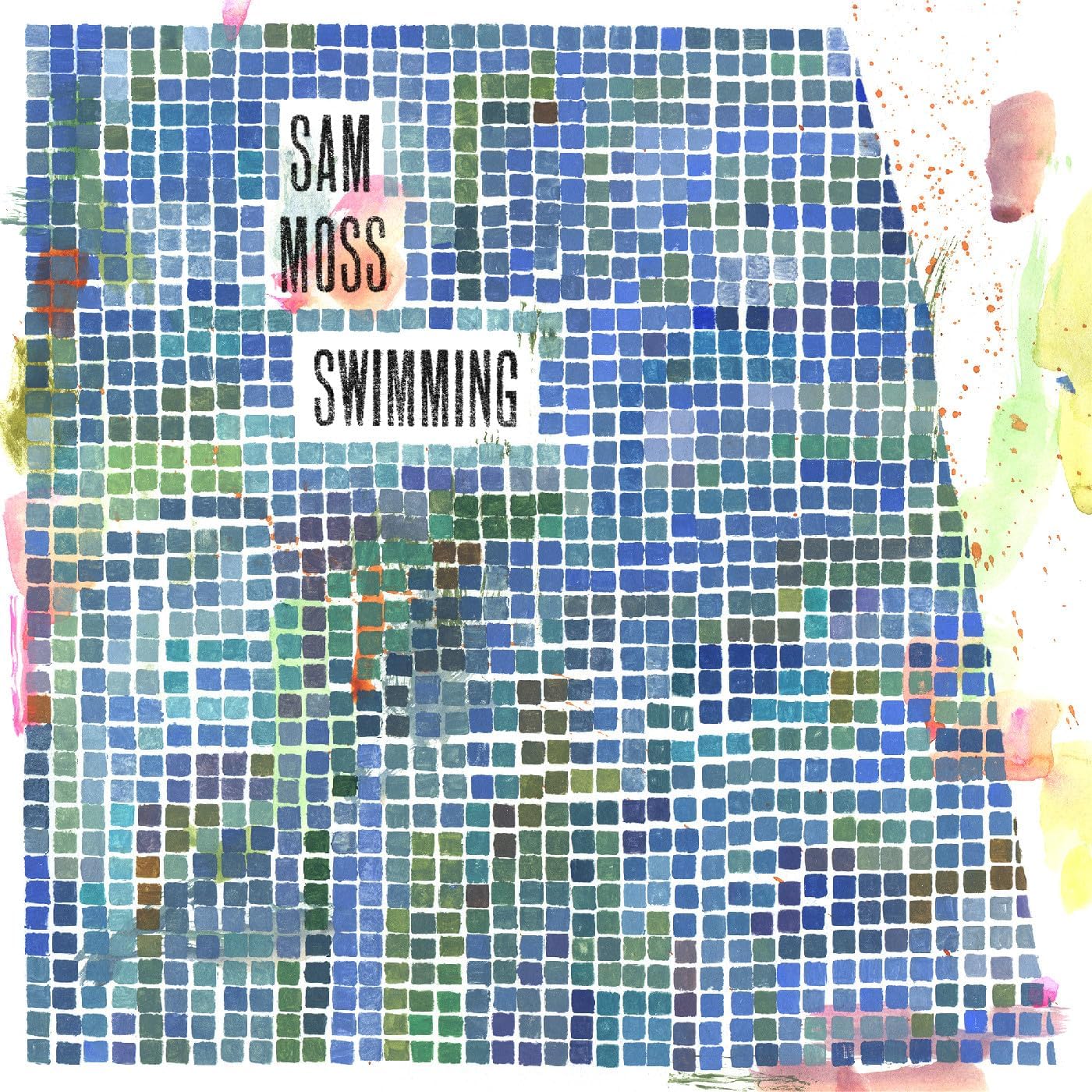 Album cover for Sam Moss’s “Swimming” featuring a tiled pool image.