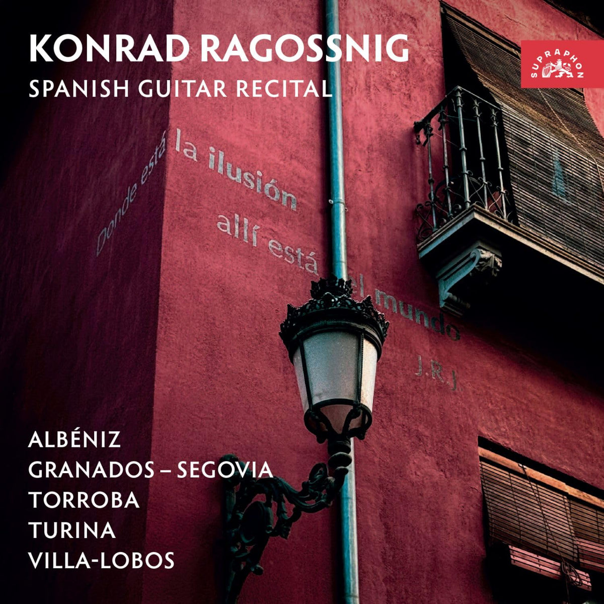 CD cover: Konrad Ragossnig’s “Spanish Guitar Recital” with a Spanish street scene.