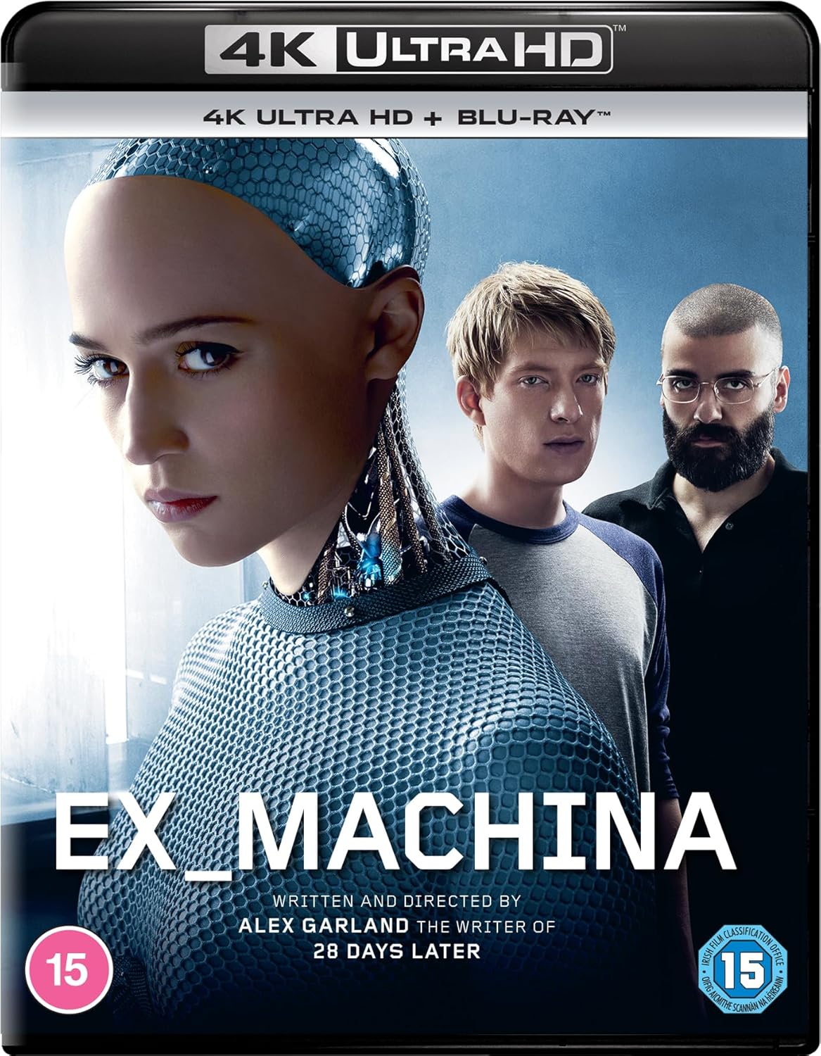 Ex Machina 4K UHD Blu-ray cover featuring a robotic woman and a man.