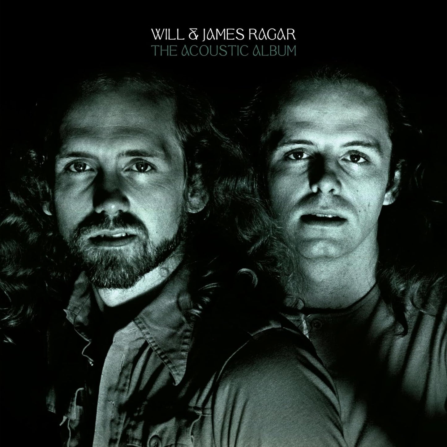 Black and white album cover featuring two men with long hair.