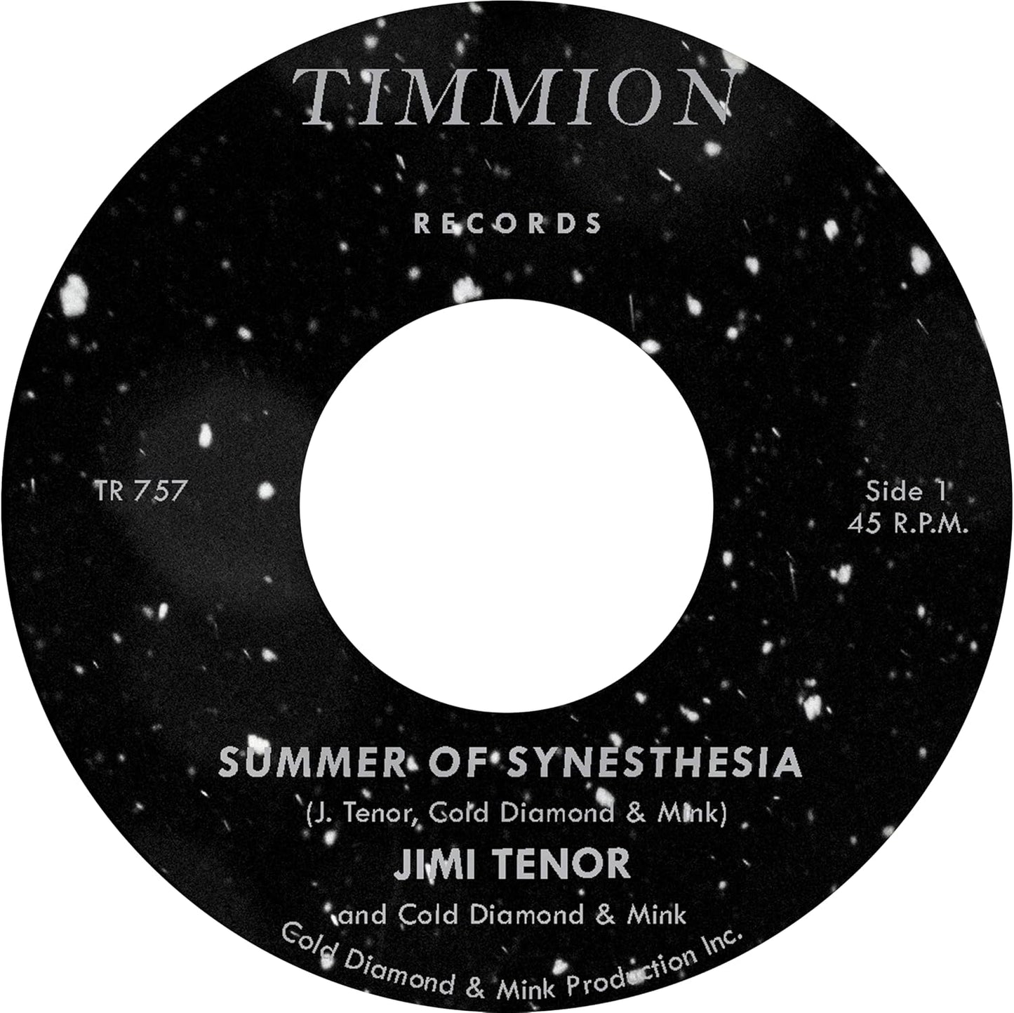 Black and gold vinyl record label with text: "Jimi Tenor & Cold Diamond & Mi.