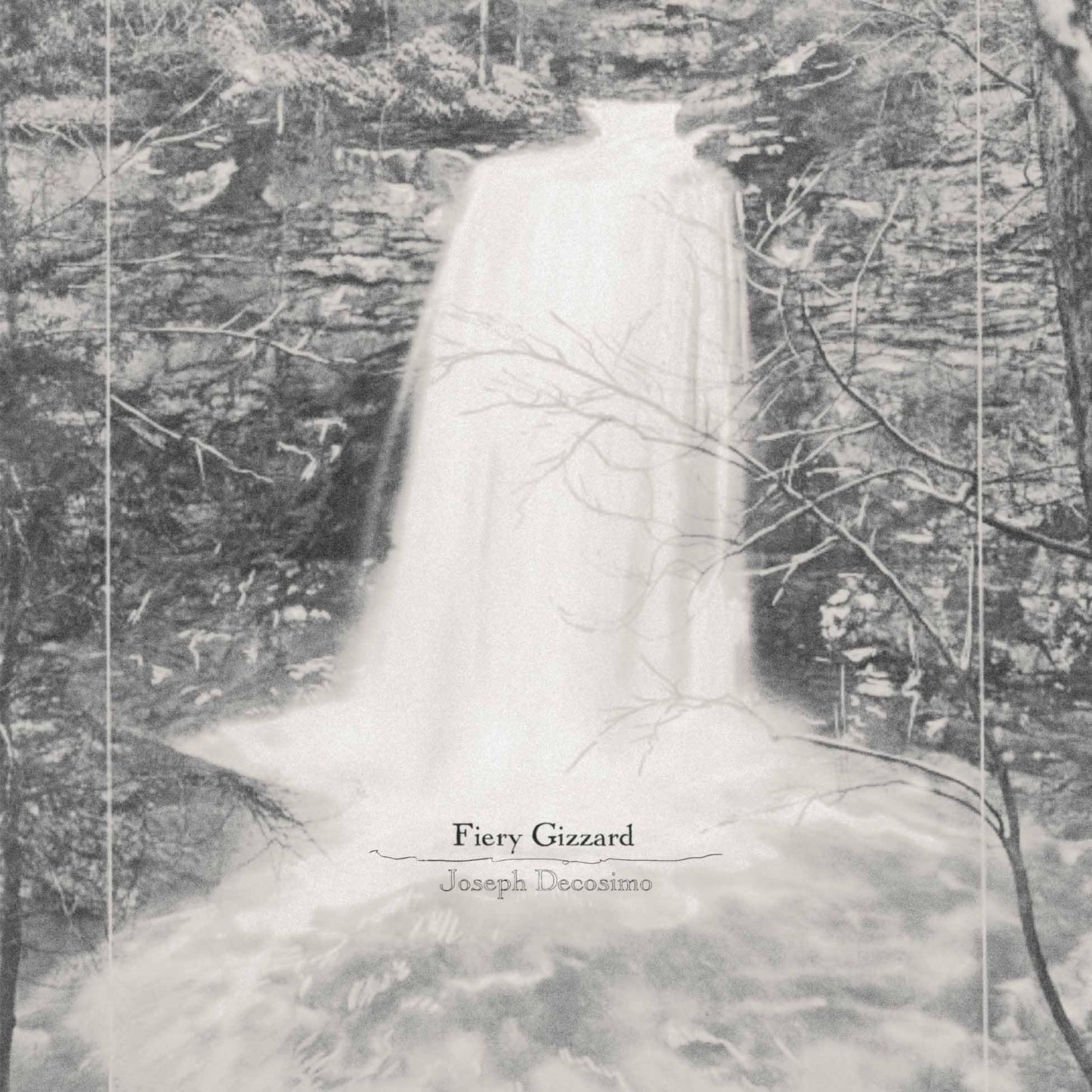 Black and white CD cover featuring a blurred waterfall image.