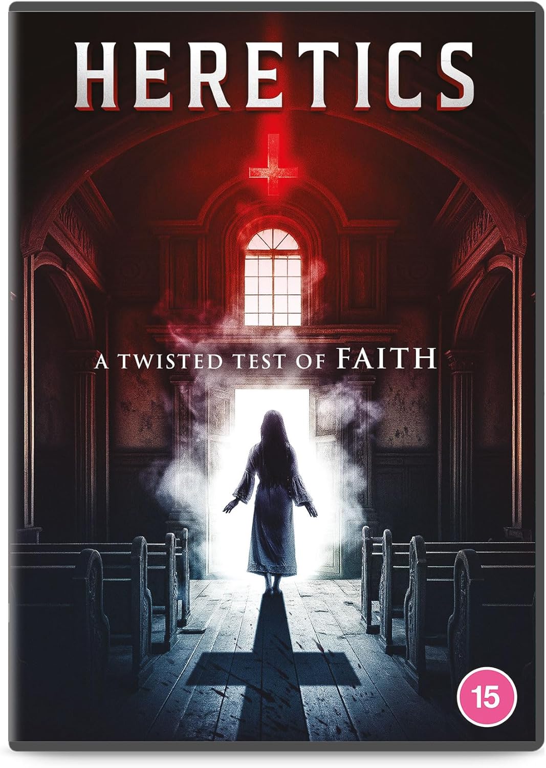 DVD cover for "Heretics" showing a lone figure in a church.
