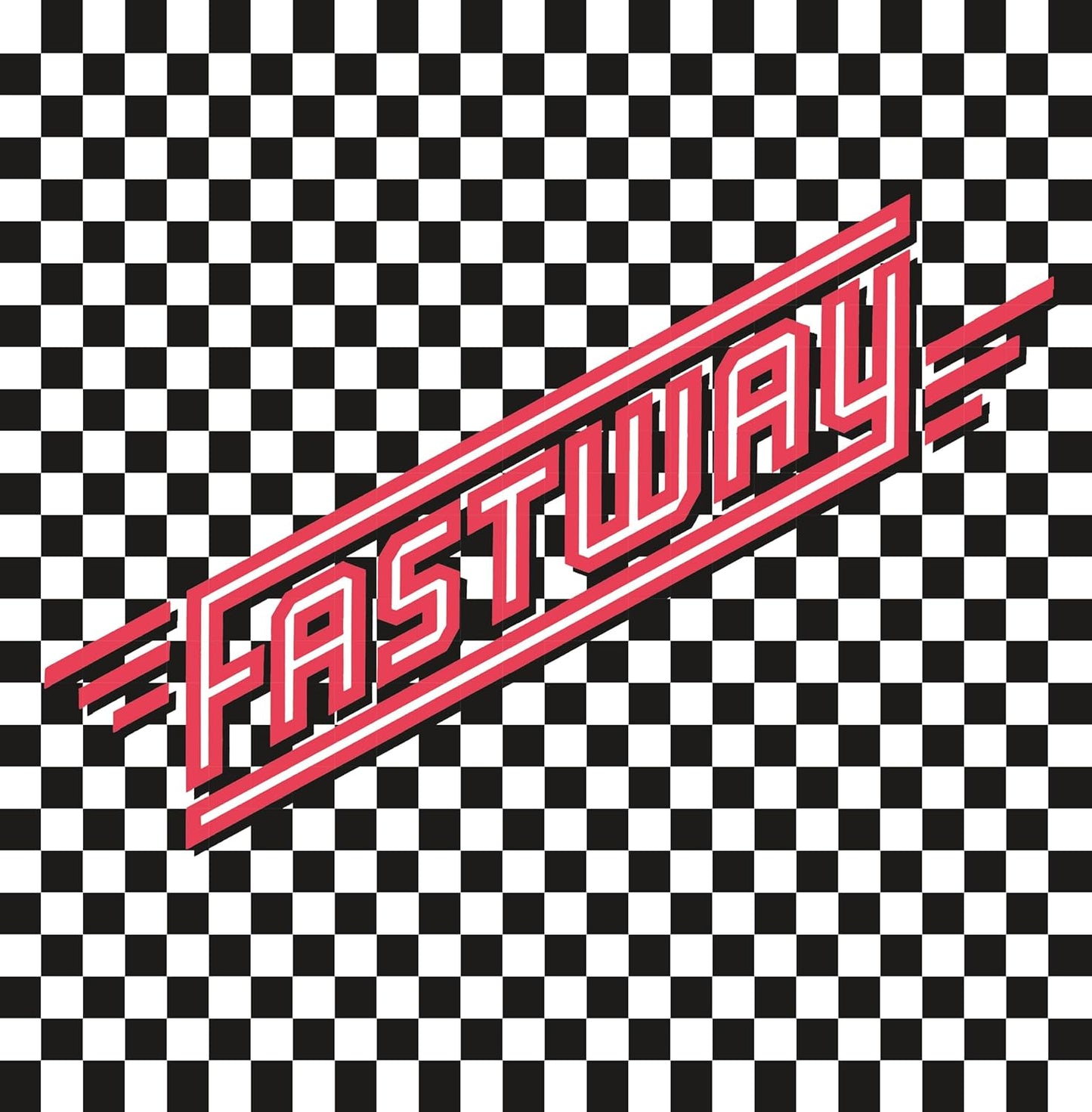 Black and white checkered background with red and blue “FASTWAY” text.