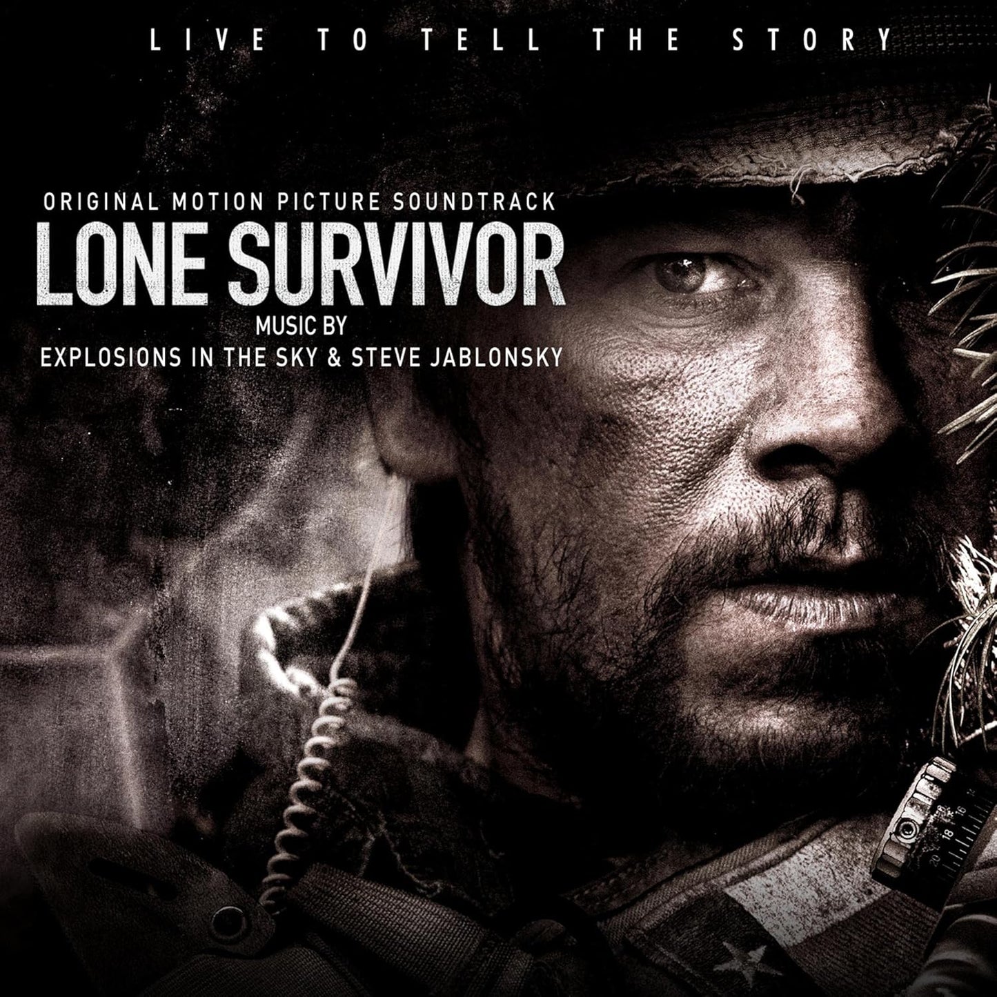 CD cover for “Lone Survivor” soundtrack featuring a close-up of a soldier’s face.