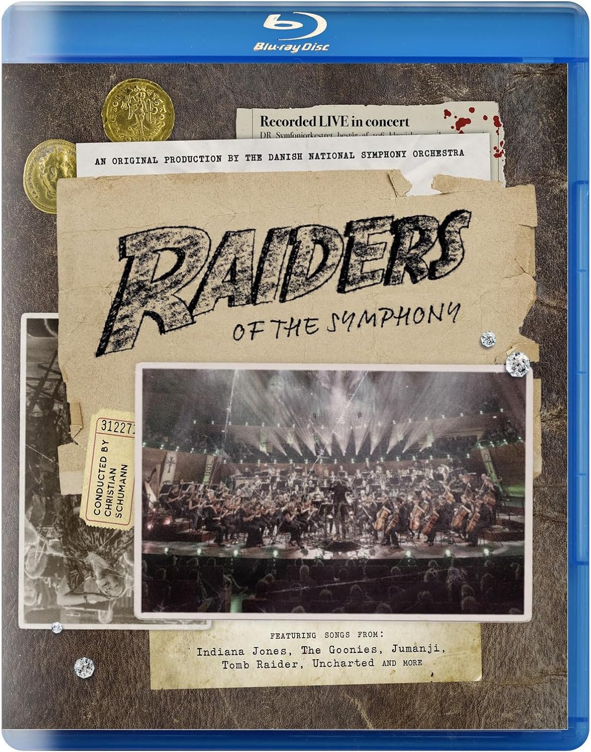 Blu-ray cover for "Raiders Of The Symphony" featuring an orchestra conductor.
