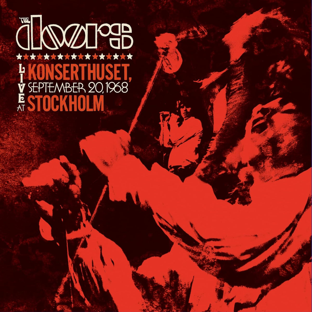 The Doors album cover: red and black image of Jim Morrison performing.