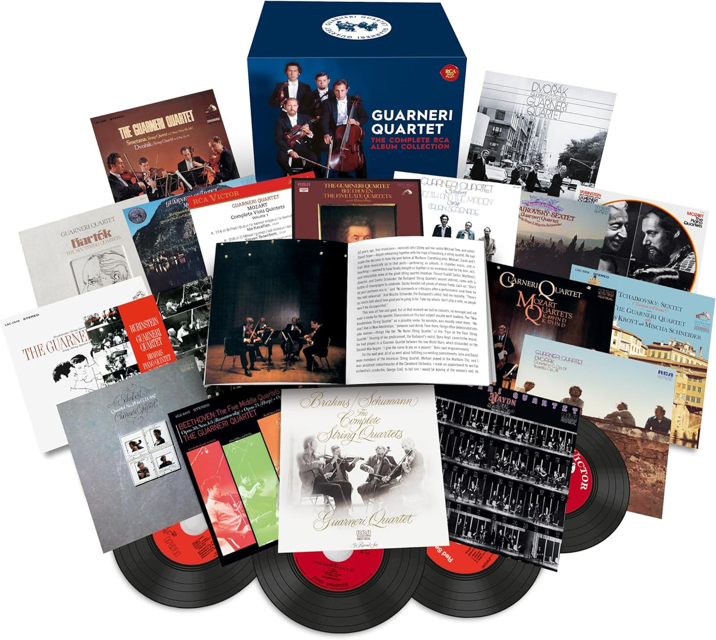 CD collection of the Guarneri Quartet, featuring album covers and musicians.