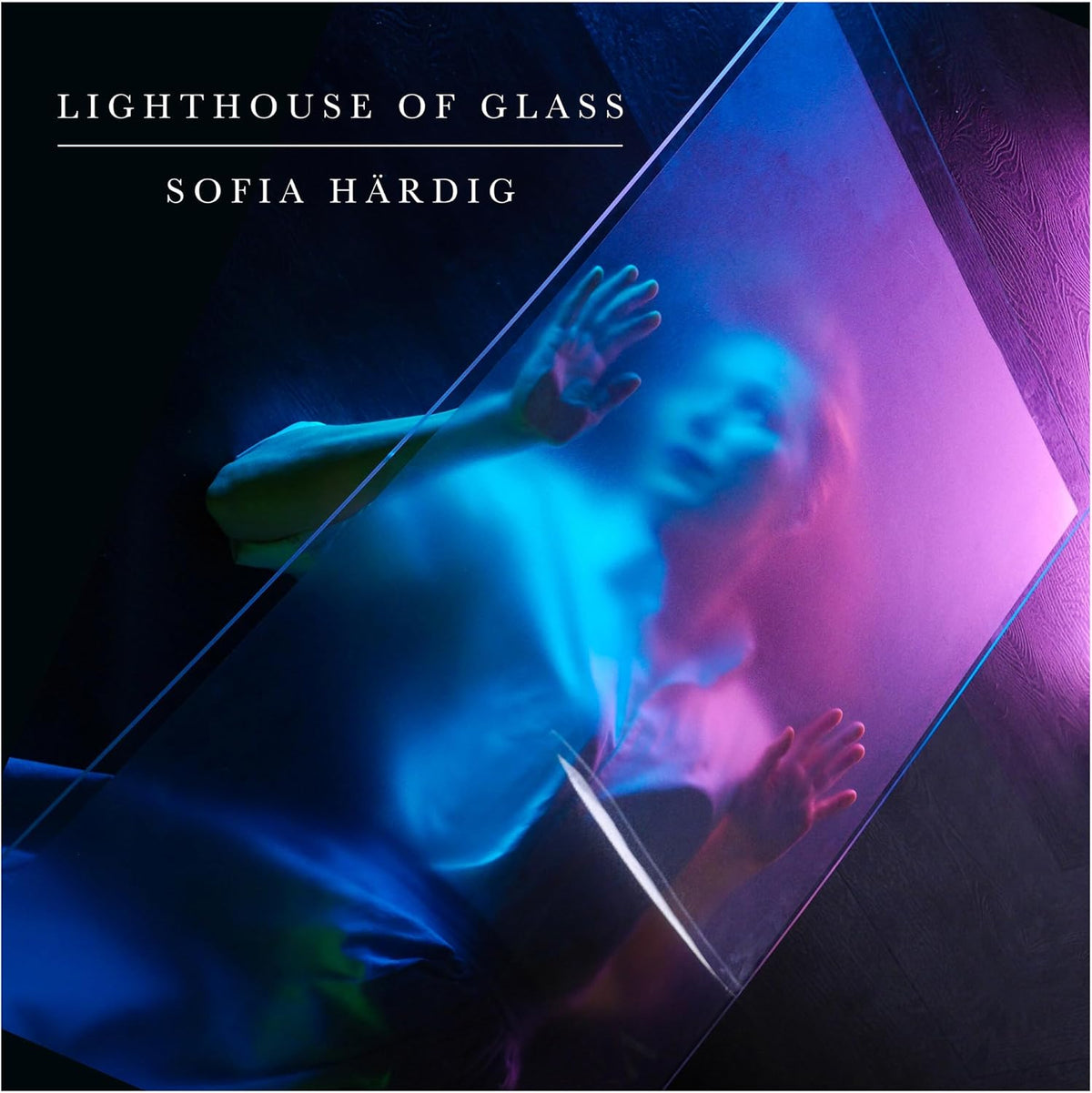 CD cover for Sofia Härdig’s “Lighthouse Of Glass” with abstract blue imagery.