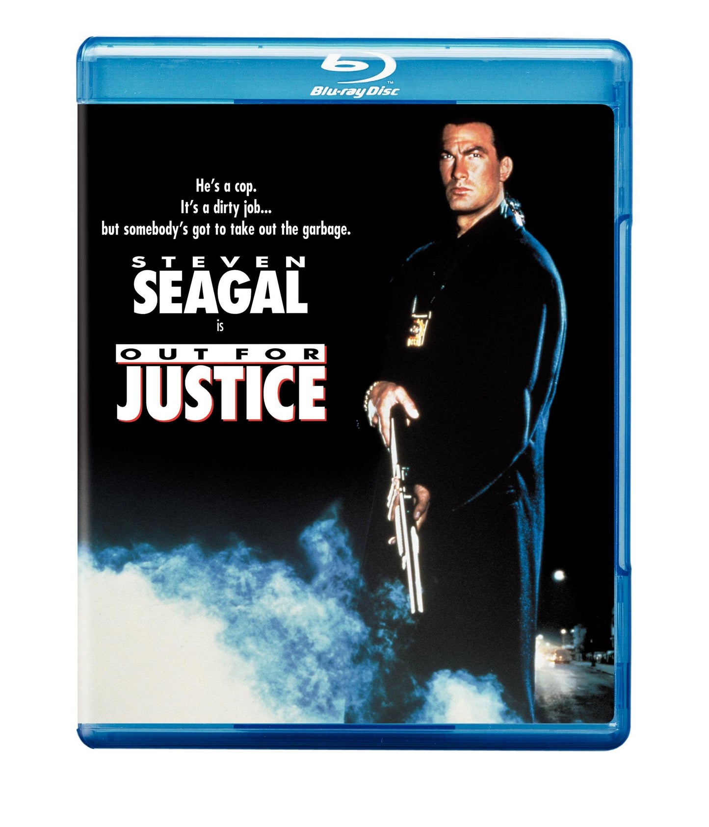 Out For Justice" Blu-ray cover featuring Steven Seagal holding a gun.