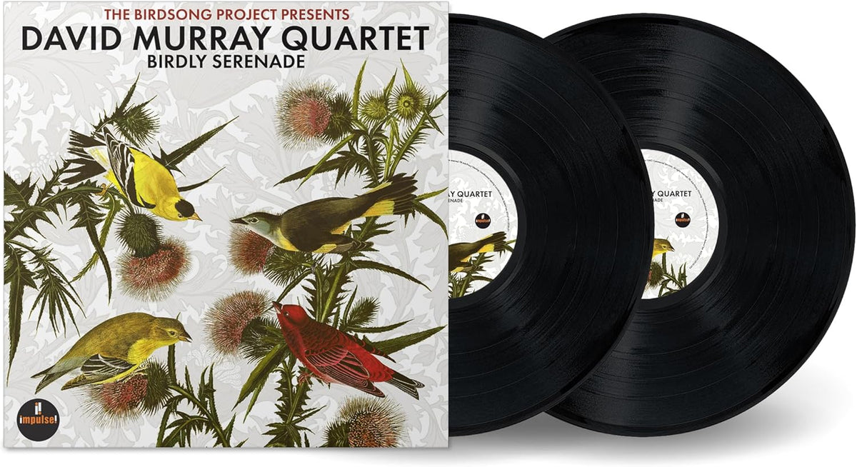 Vinyl record of David Murray Quartet’s “Birdly Serenade” with bird illustration.