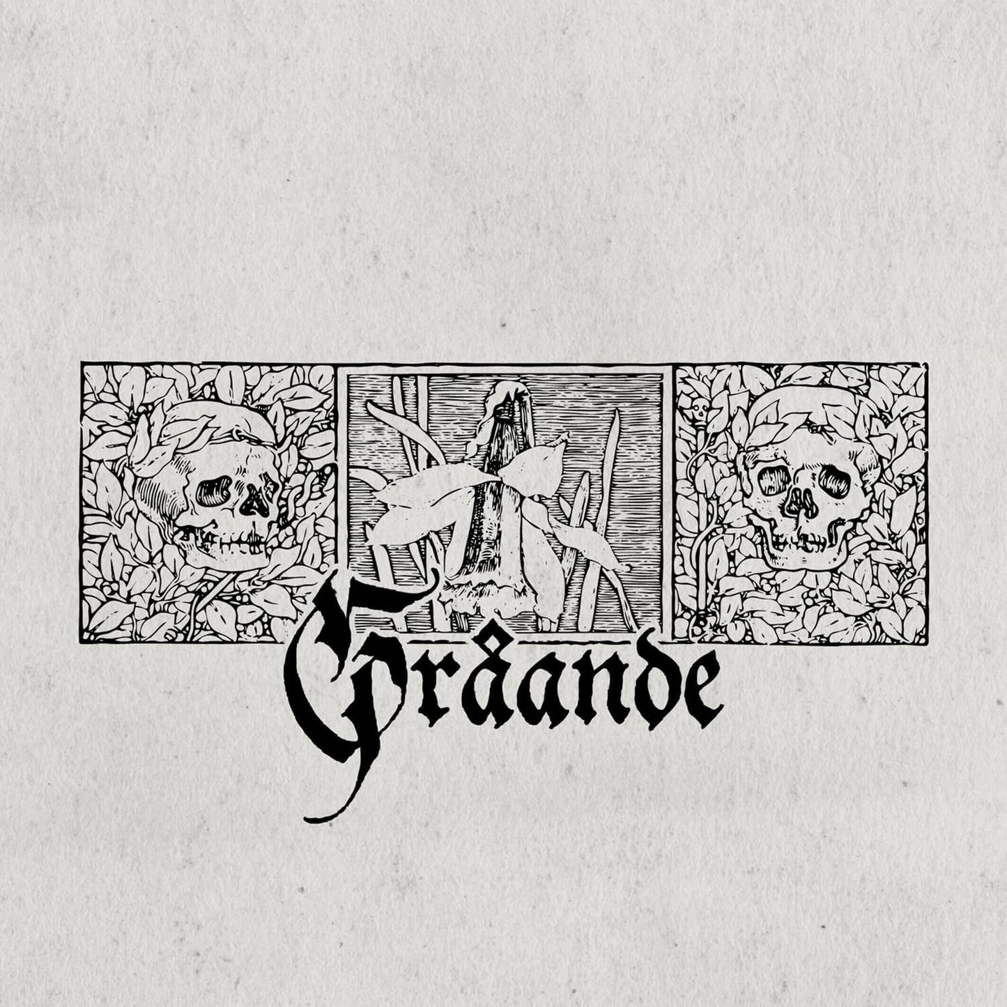 Black and white CD cover with skulls, foliage, and ornate lettering.