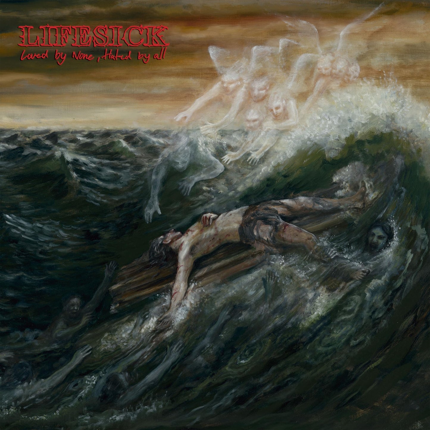 CD cover: stormy sea with figures struggling amidst waves.