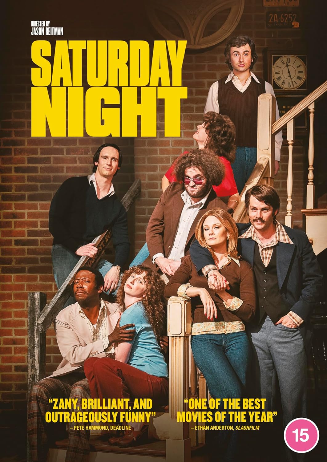 Saturday Night" movie poster featuring a group of actors on stairs.