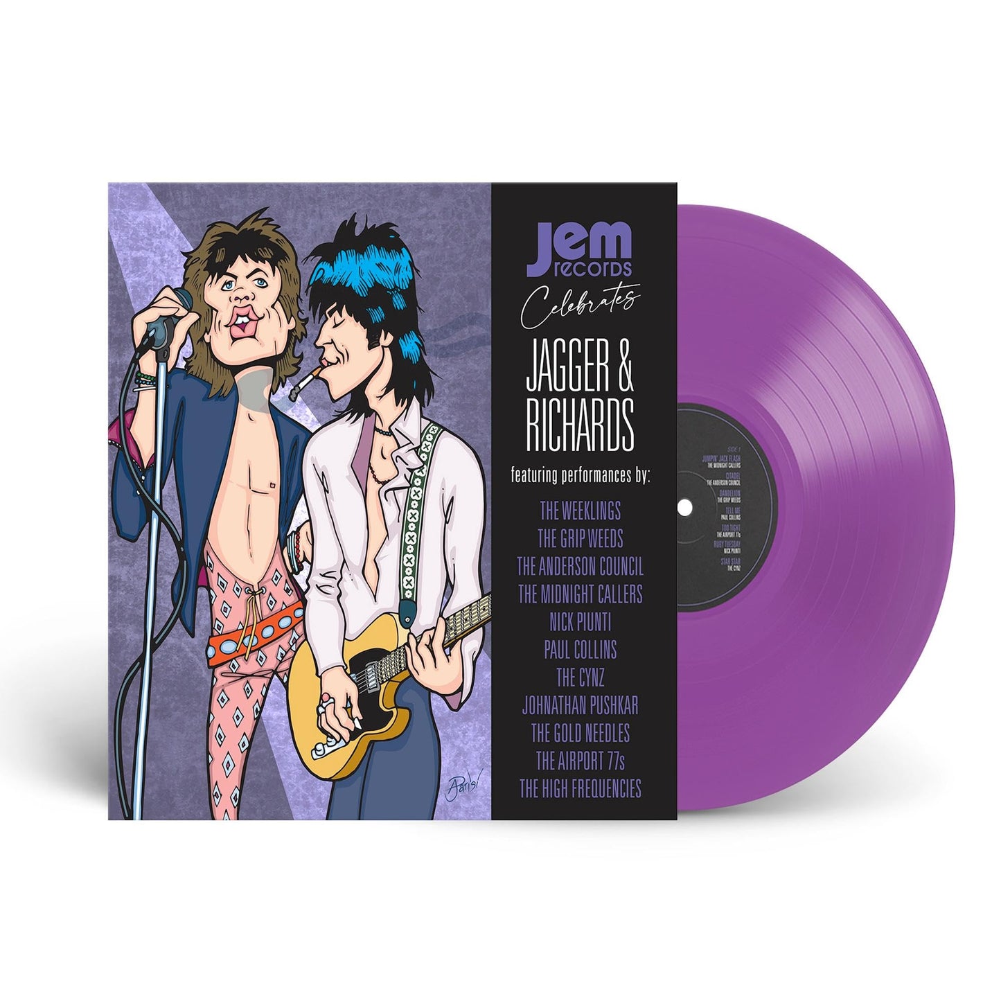 Vinyl record cover featuring cartoon illustrations of Mick Jagger and Keith Richards.