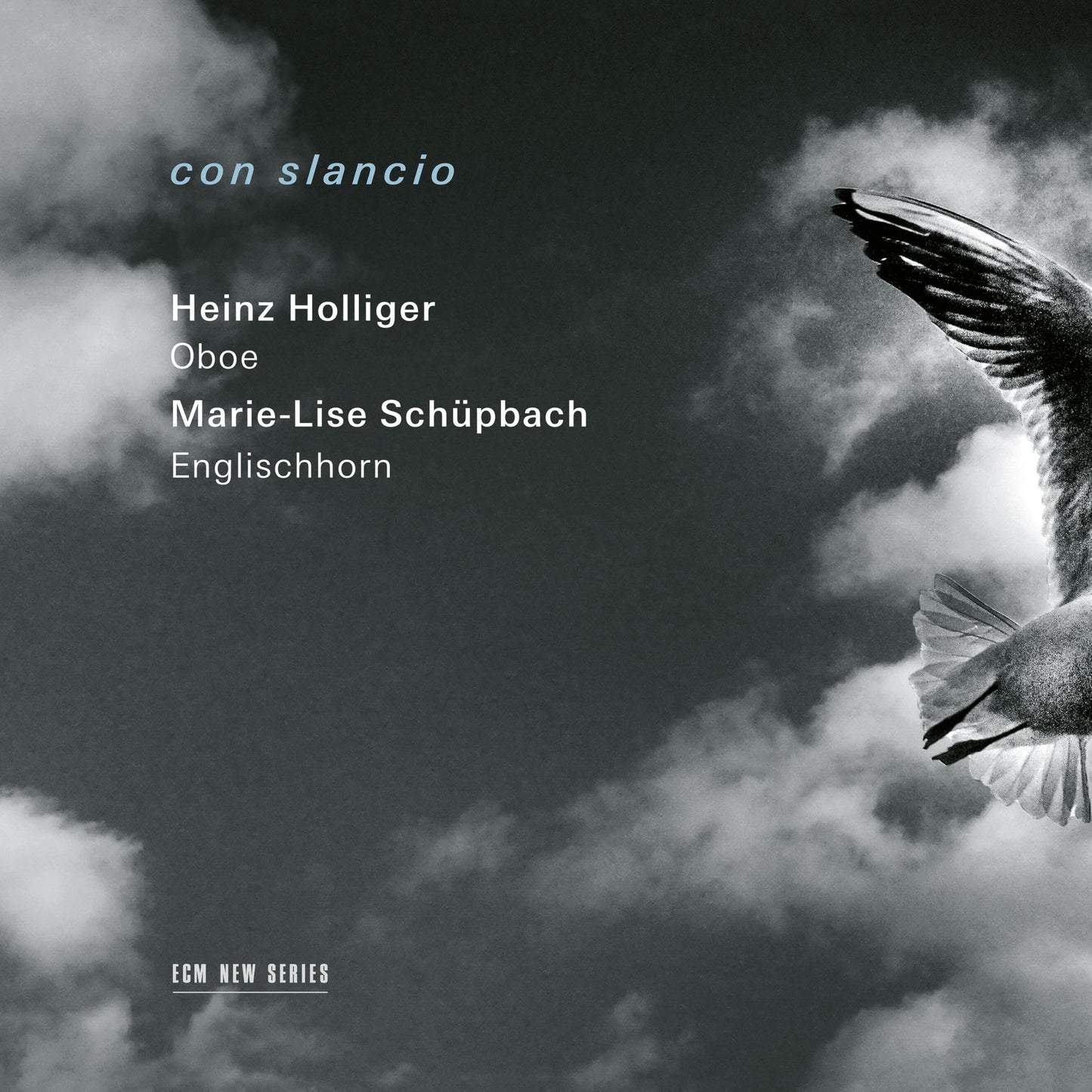 CD cover with bird in clouds, text listing musicians Holliger and Schüpbach.