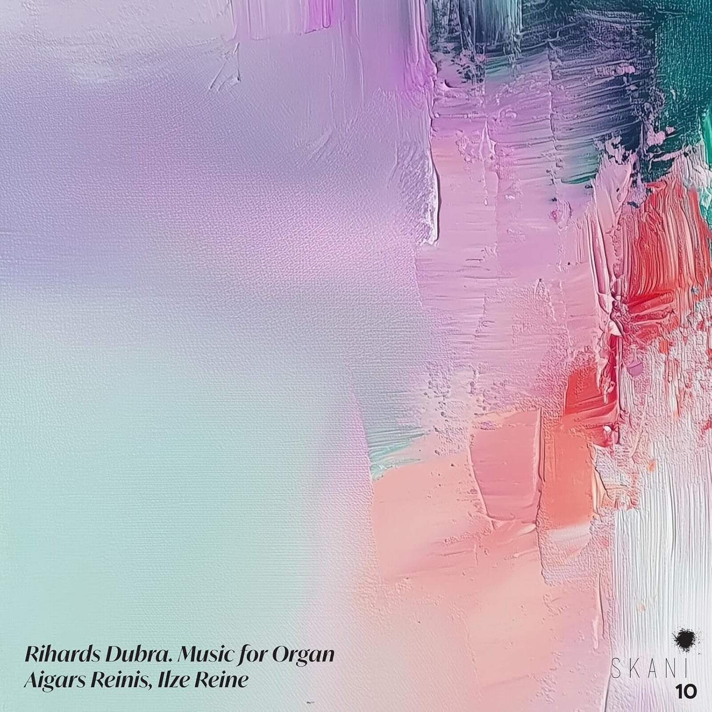 CD cover with abstract pink and white brushstroke painting.