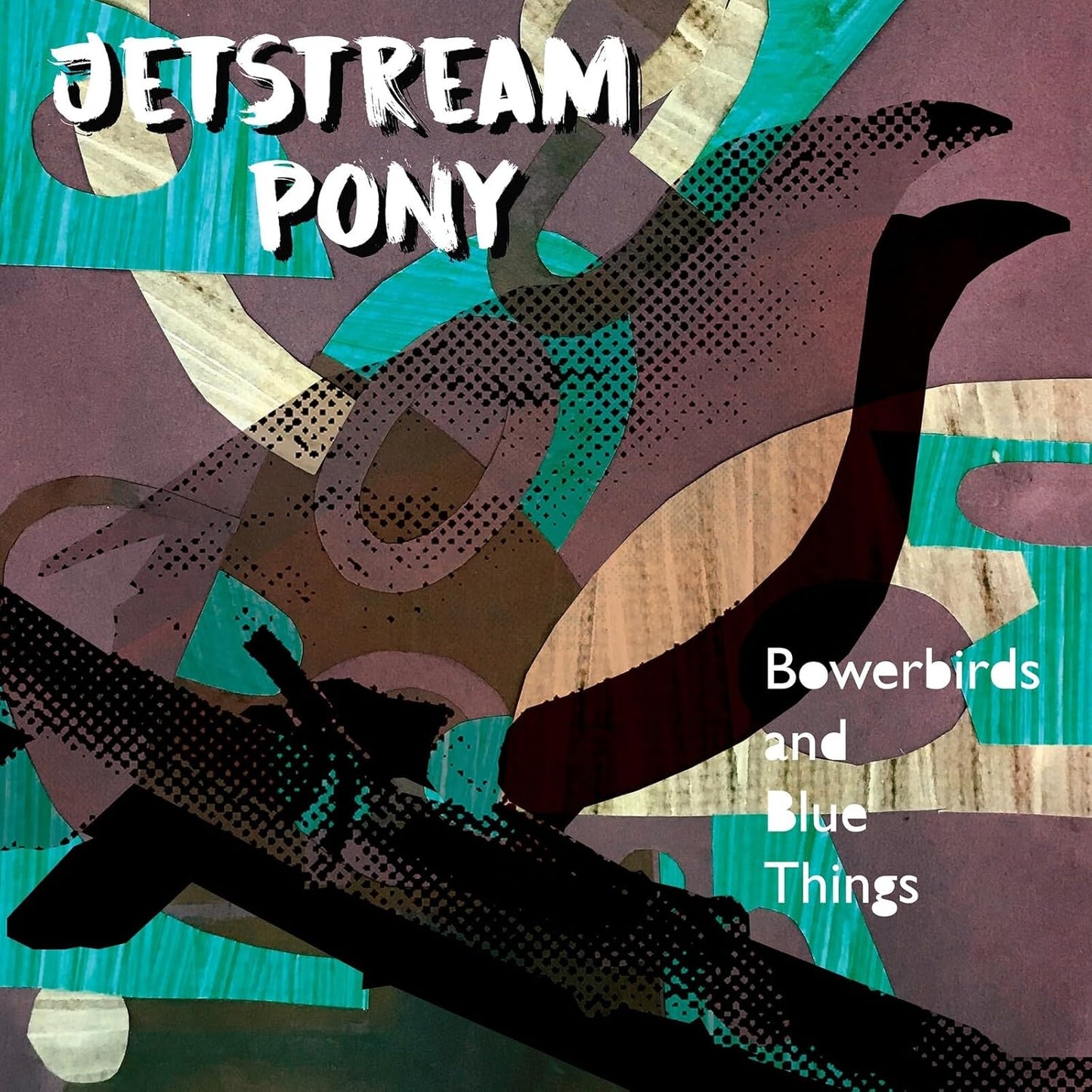 CD cover for Jetstream Pony’s “Bowerbirds And Blue Things” with abstract art.