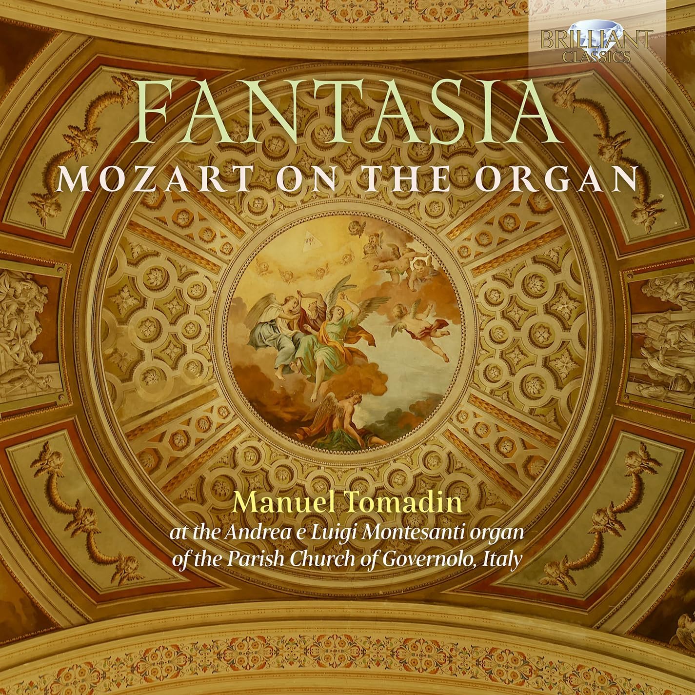 CD cover: ornate ceiling fresco, text “Fantasia Mozart On The Organ.”