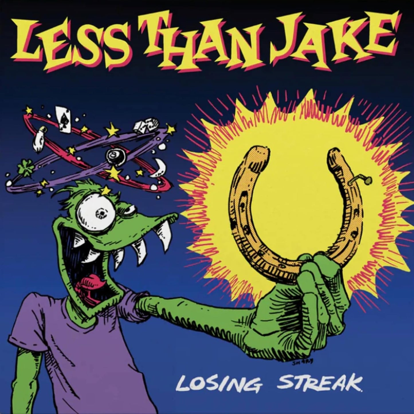 Losing Streak" CD cover: cartoon green monster, cards, and a horseshoe.