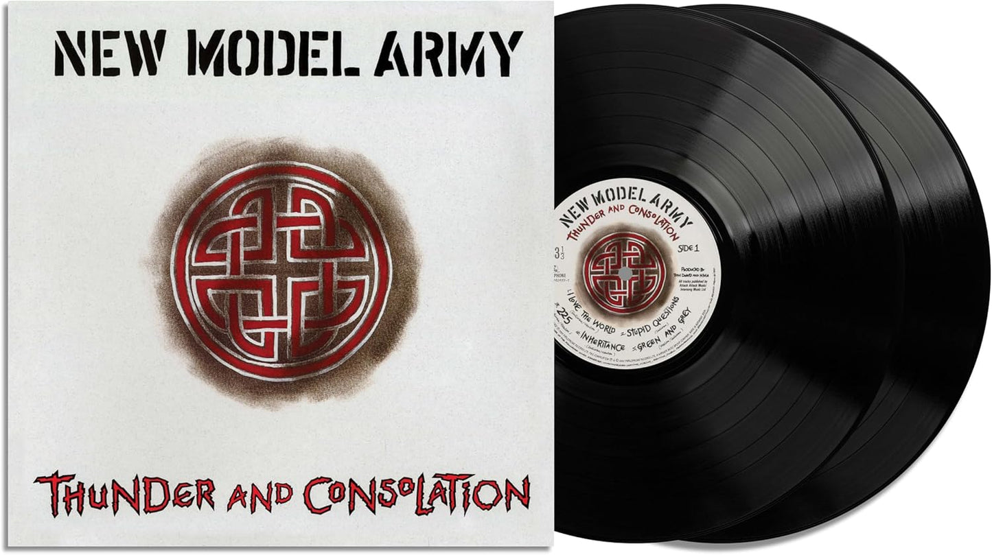 New Model Army’s “Thunder and Consolation” double vinyl record with Celtic knot design.