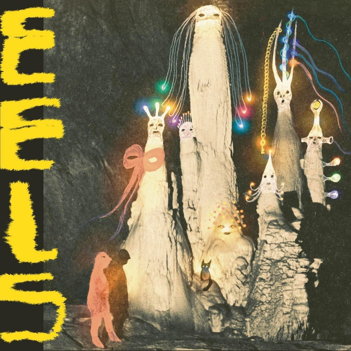 Album cover featuring ghostly figures and animals in a textured landscape.