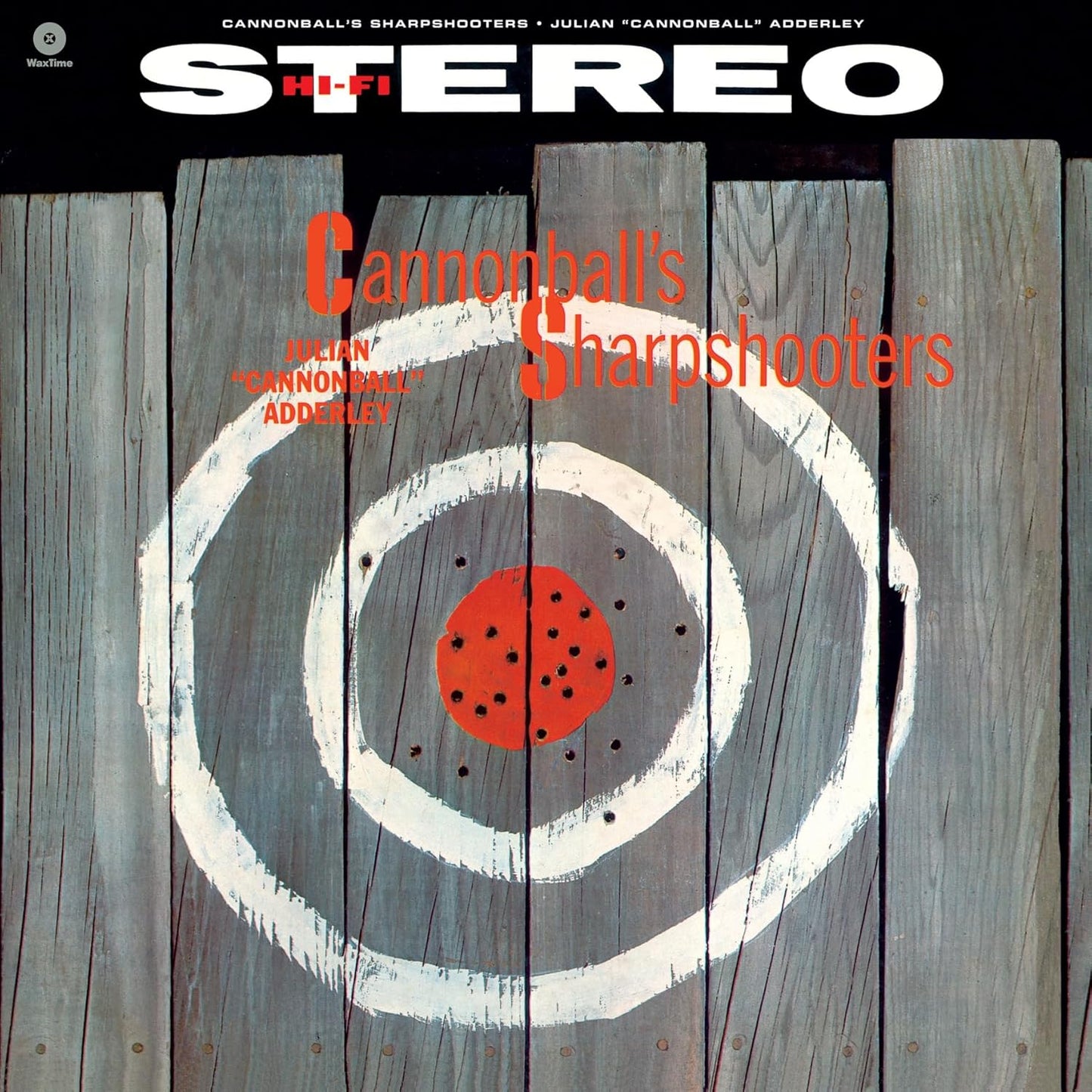 Vinyl cover art showing a target painted on wooden planks with bullet holes.