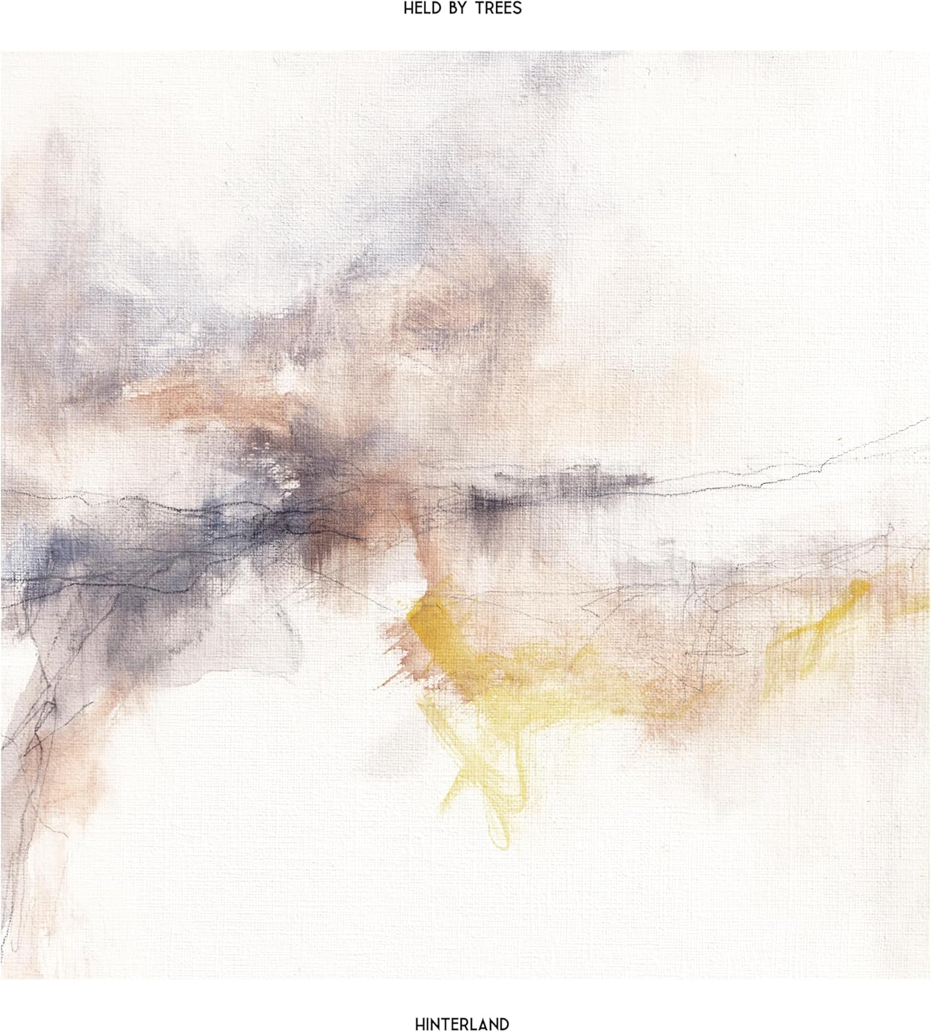 CD cover for “Hinterland” by Held By Trees, abstract watercolor painting.