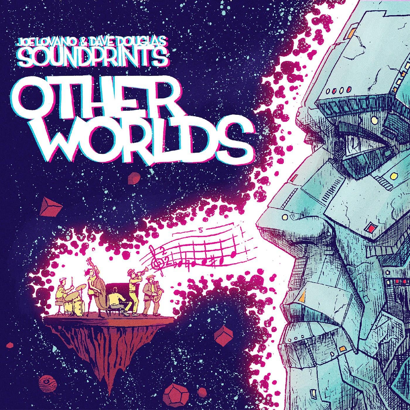 Vinyl record cover: "Other Worlds" by Lovano & Douglas, featuring space art.