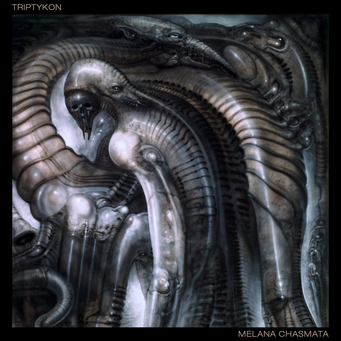 Dark, surreal album cover featuring organic, skeletal forms and textures.