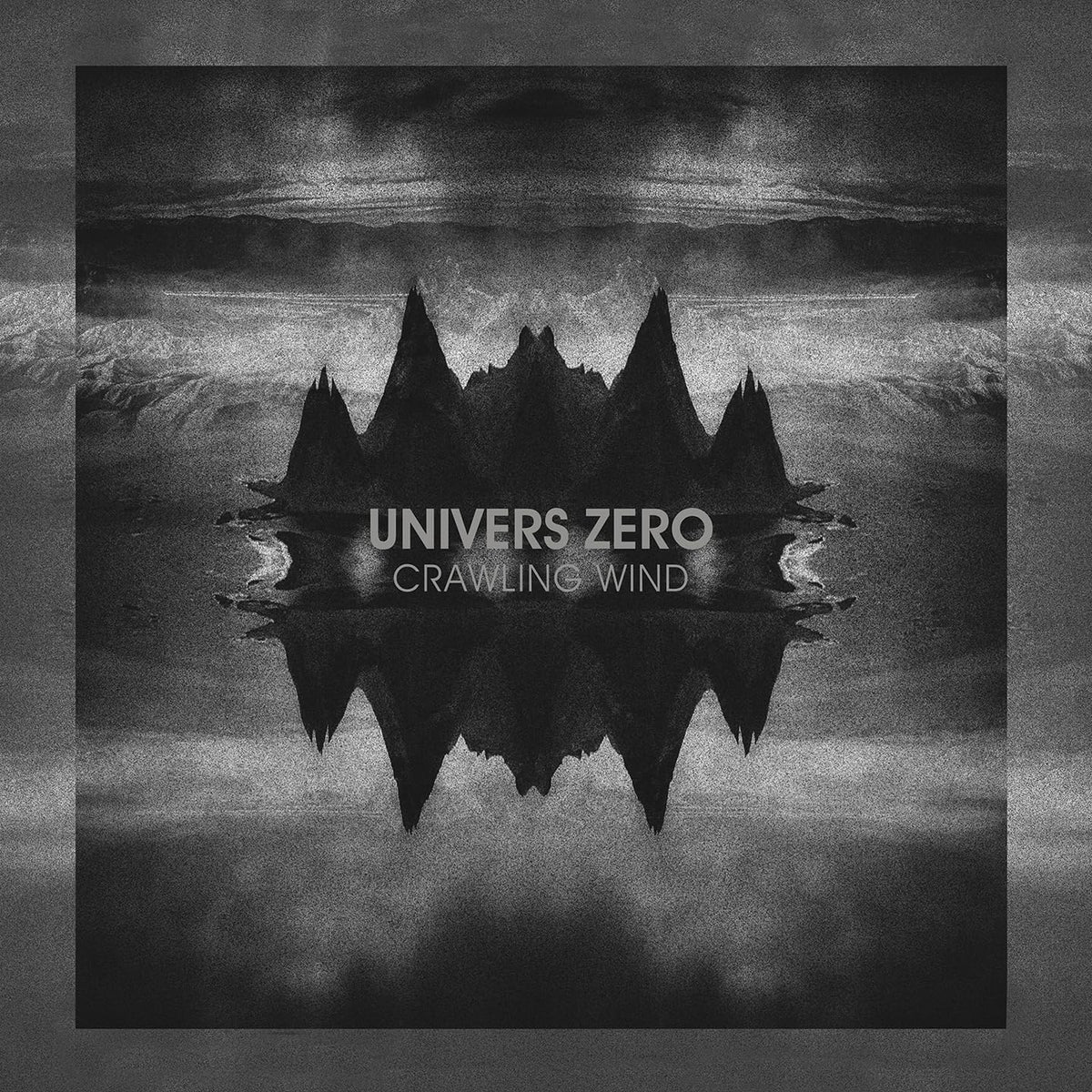 Black and white album cover with jagged mountain shapes and text.