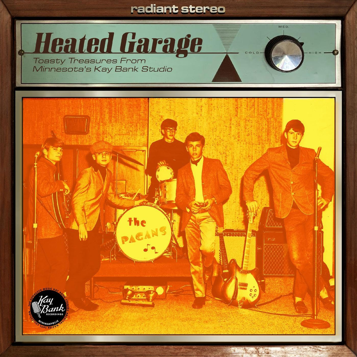 Vintage vinyl record cover featuring a 1960s band, “The Pagans,” in sepia tones.