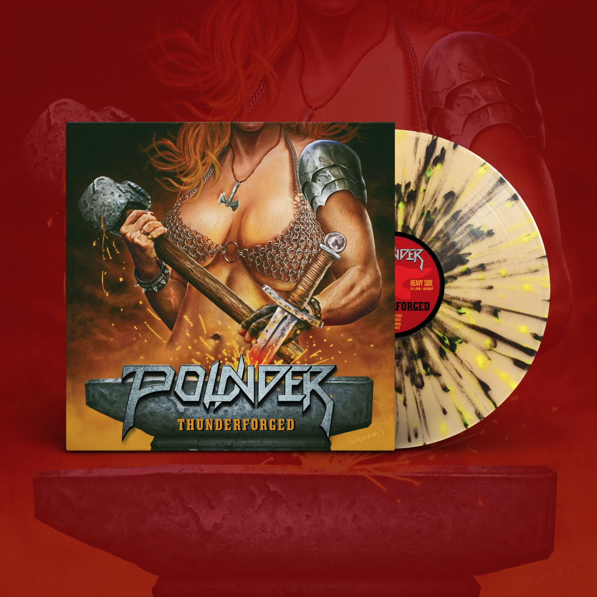 Vinyl record cover featuring a woman with a hammer in a fantasy style.