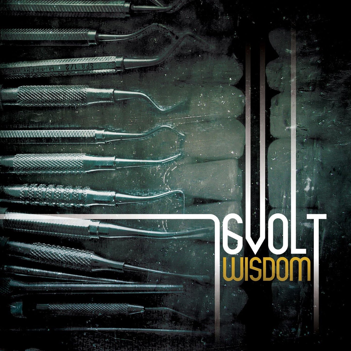 CD cover for 16volt’s “Wisdom” featuring surgical tools and dark textures.