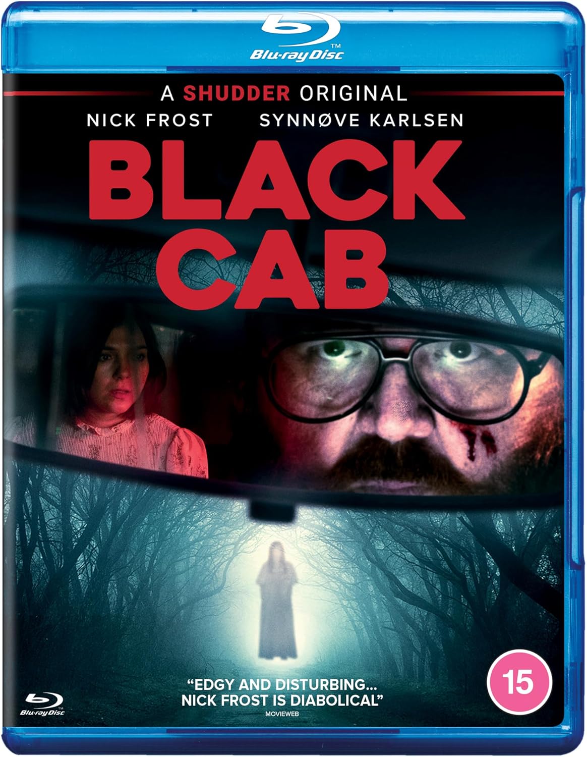 Blu-ray cover for horror film "Black Cab" featuring a man and woman.