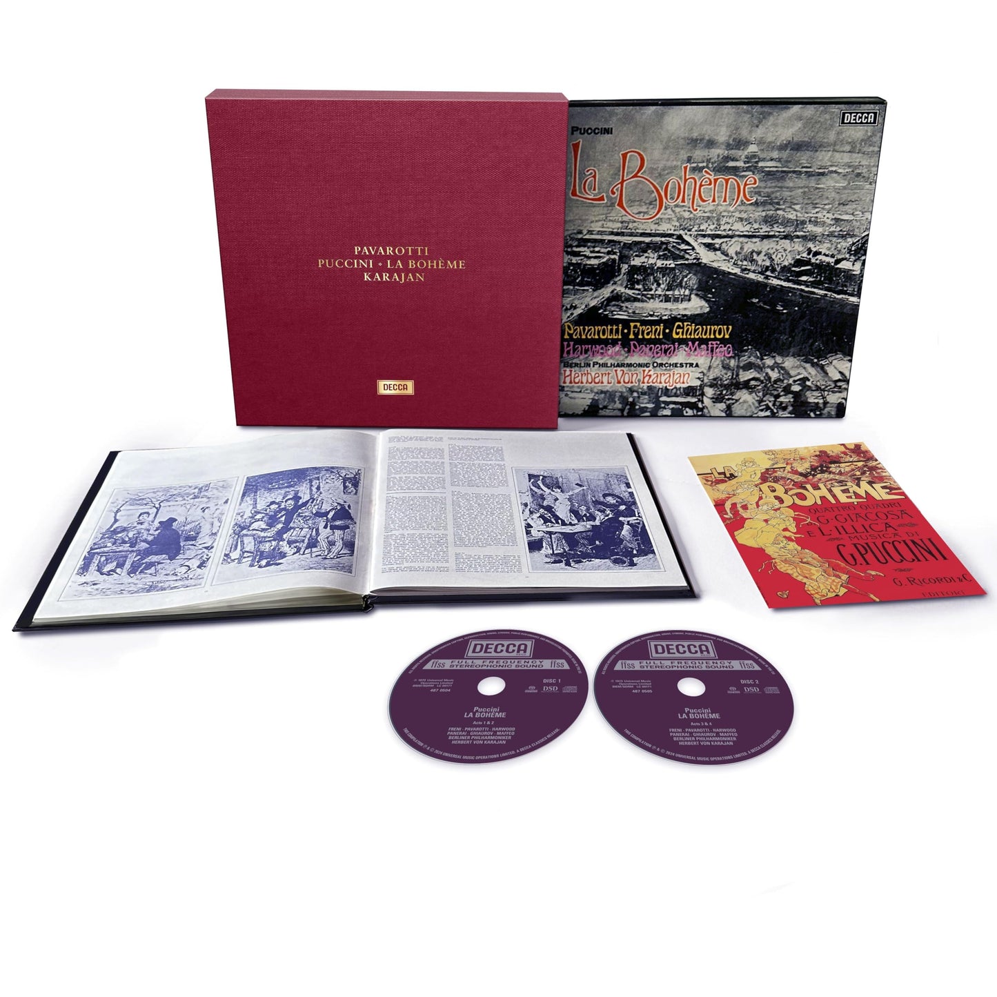 Puccini's La Bohème CD box set with performers and artwork displayed.