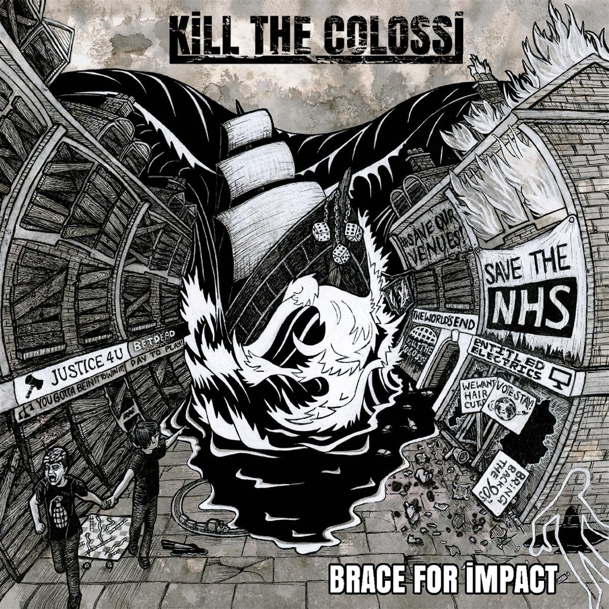 Vinyl record cover: black and white illustration with red text, “Brace For Impact”.