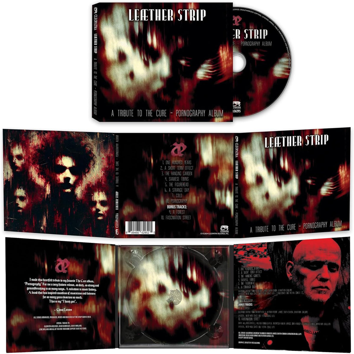 CD case for Leather Strip’s “Pornography” tribute album, dark red imagery.