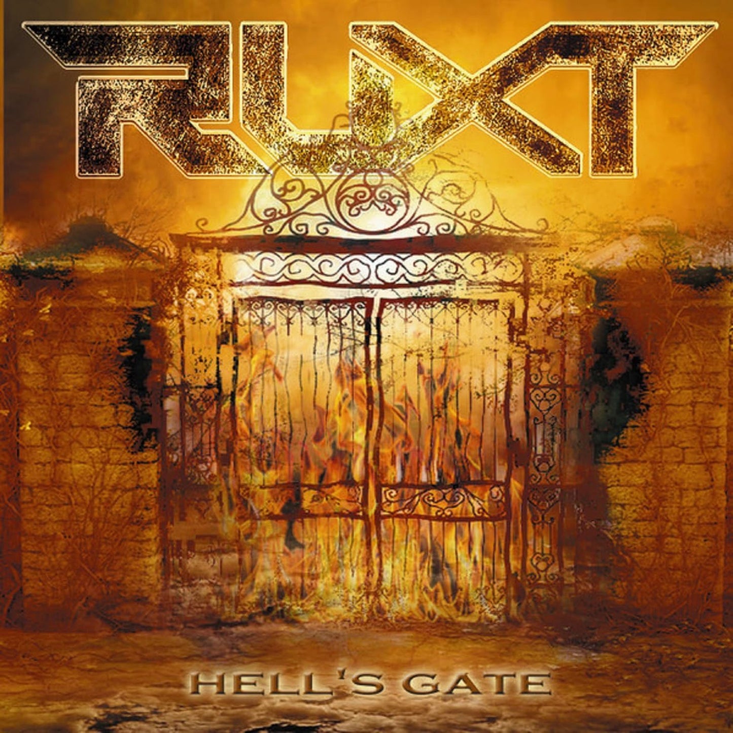 CD cover for Ruxt - Hell's Gate, featuring an ornate gate with flames.